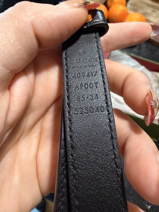 Authentic Gucci Marmont Black Leather Thin Skinny Belt Gold Double G Buckle - Picture 6 of 6